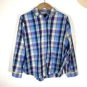 Alison Dailey Pink Blue Yellow White Plaid Button Collar Blouse Size 18 Women’s